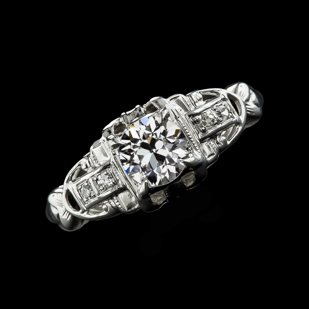 Réel Bague en diamant rond taille ancienne de style vintage 2.25 carats en or blanc