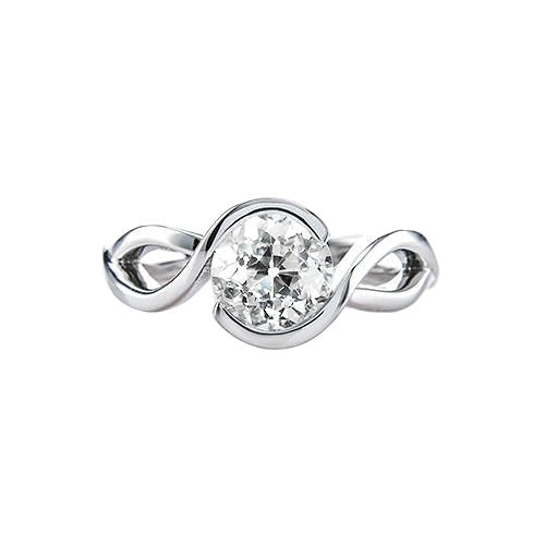 Réel Bague en diamant rond taille ancienne solitaire pour femme. style torsadé 1 carat