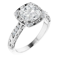 Réel Bague en diamant taille ancienne avec coussin Halo de style antique en or 4.25 carats