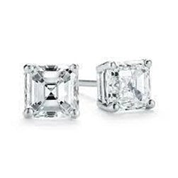 Réel Boucle d'oreille diamant taille Asscher 1 carat or blanc 14K