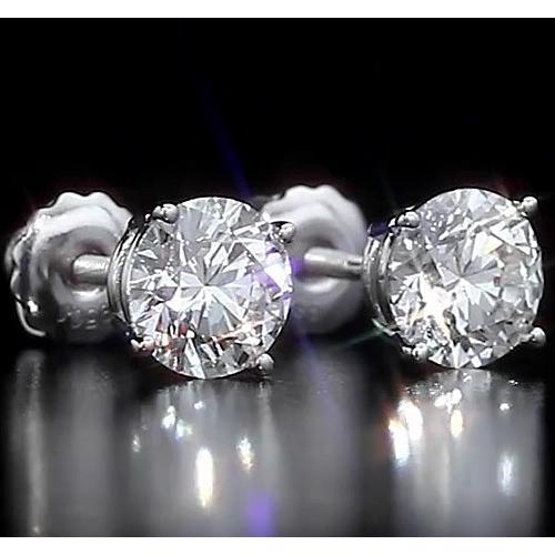 Réel Boucles d'Oreilles Rondes 2 Carats Ensemble Griffe Bijoux 14K