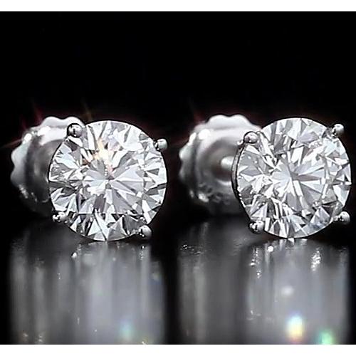 Réel Boucles d'Oreilles Rondes 2 Carats Ensemble Griffe  Or Blanc 14K