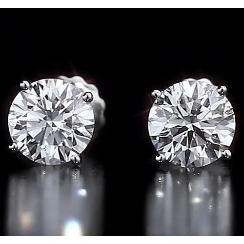 Réel Boucles d'Oreilles Rondes 2 Carats Ensemble Griffe Bijoux Or Blanc 14K