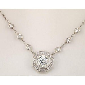 Réel Collier de diamants ronds de 2.22 cts avec pendentif oreille de chien en or massif 14 carats