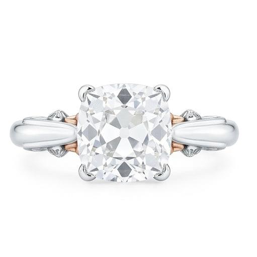 Réel Coussin Diamant Vieux Mineur Bague Solitaire 1.50 Carats Filigrane Deux Tons