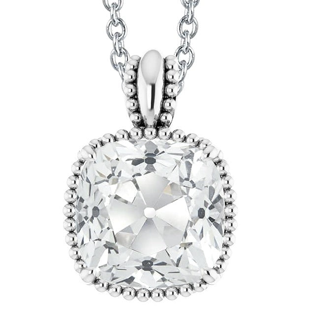 Réel Coussin Pendentif Diamant Femme Vieux mineur Perlé Style 5 Carats 14K