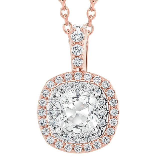 Réel Deux Tons Halo Diamant Pendentif Coussin Old Miner Prong Set 6.50 Carats