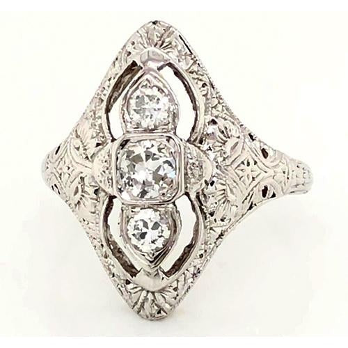 Réel Diamant Bague 3 Pierres Vieux mineur Style Antique Bague Filigrane 1.75 Carats