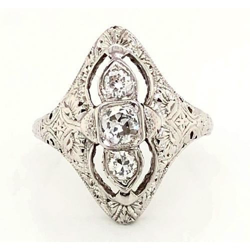 Réel Diamant Bague 3 Pierres Vieux mineur Style Antique Bague Filigrane 1.75 Carats