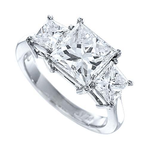Réel Diamant Bague Trois Pierres Taille Princesse Pour Femme en Or Blanc 14K 2.50 Ct