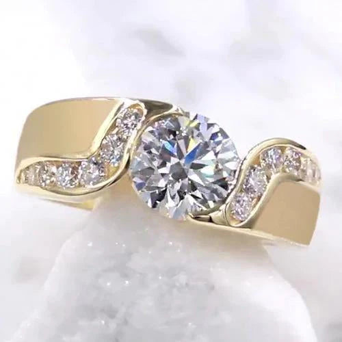 Réel Diamant Bijoux 2 Carats Tension Style Réglage Bague de Fiançailles Or
