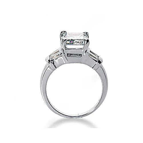 Réel Diamant Taille Emeraude 3 Ct. Bague Trois Pierres En Or Blanc