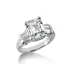 Réel Diamant Taille Emeraude 3 Ct. Bague Trois Pierres En Or Blanc