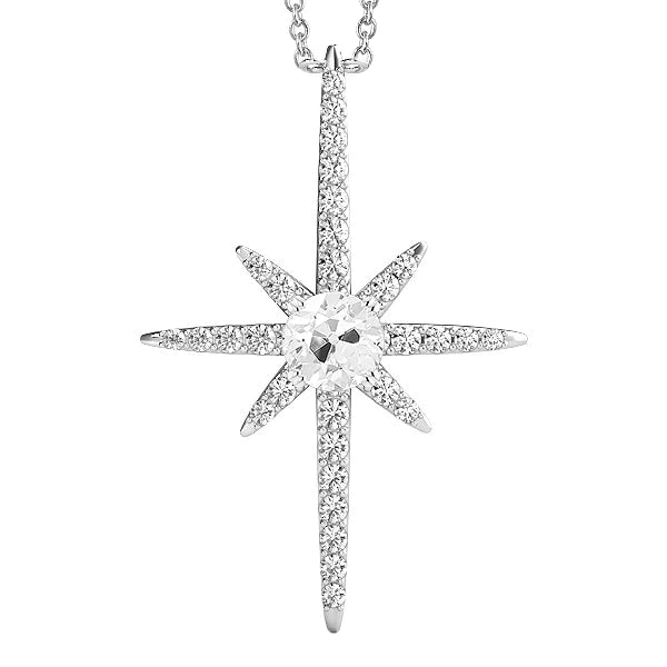 Réel Diamant rond avec pendentif style croix