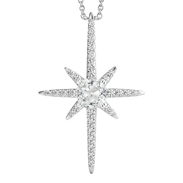 Réel Diamant rond et taille coussin avec pendentif style croix