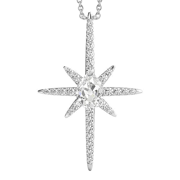 Réel Diamant rond et taille poire en pendentif de style croix