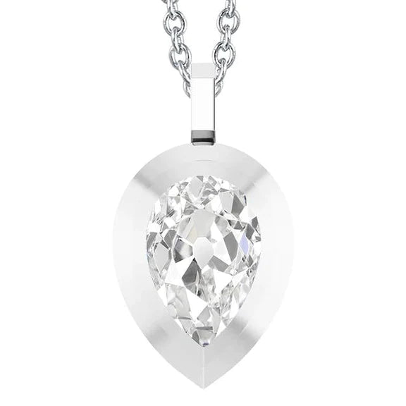 Réel Diamant taille poire en pendentif solitaire en or blanc