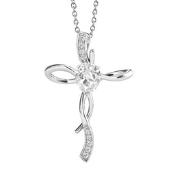 Réel Diamant taille ronde et poire pendentif style croix en or blanc