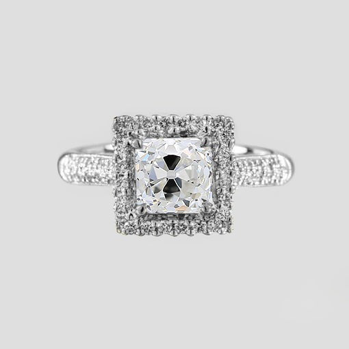 Réel Diamants Bague de fiançailles Halo pour femme coussin taille ancienne en or 1.75 carats