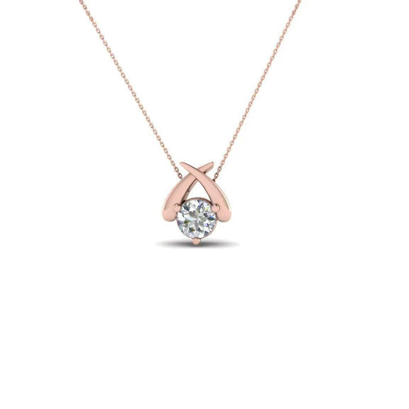 Réel Diamants Petit Collier Pendentif Femme 1 Ct Or Rose 14K Coupe Ronde