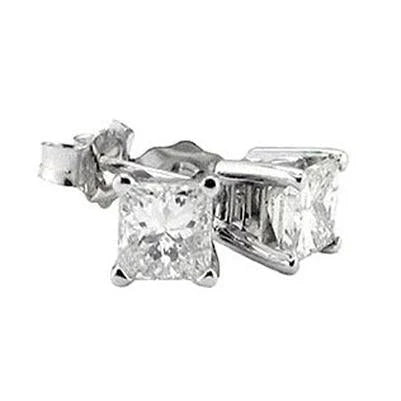 Réel Diamants Princesse 4 Ct. Boucles D'Oreilles Tige Or Blanc Femme Bijoux