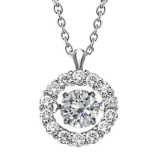 Réel Diamond Lady Halo Pendentif 1.85 Carat Collier Serti De Griffes En Or Blanc 14K