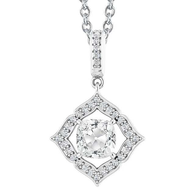 Réel Halo Diamond Pendentif Slide Avec Chaîne Coussin Cut Old Cut 3.50 Carats