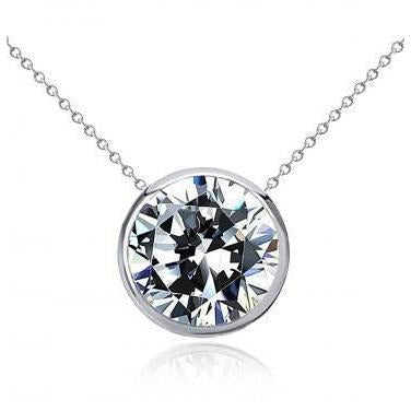 Réel Pendentif Collier Diamant Rond 2 Carats Lunette Sertie Bijoux Or Blanc