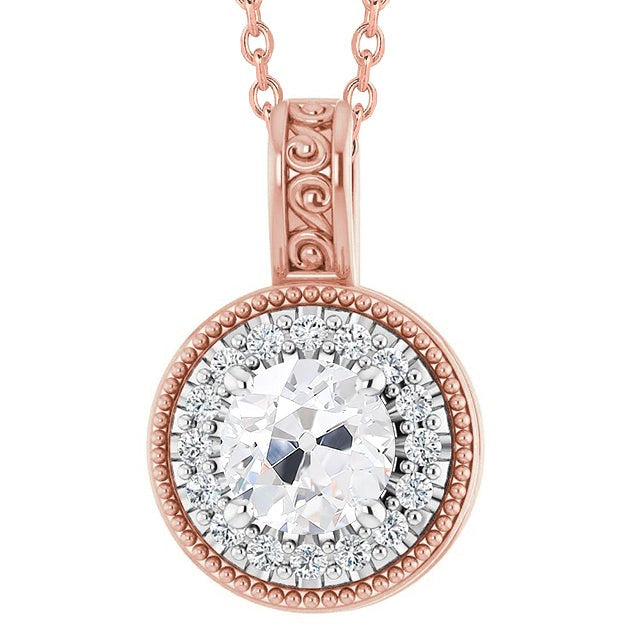 Réel Pendentif Diamant Halo Taille Ancienne Mine Style Vintage Filigrane 3.50 Carats