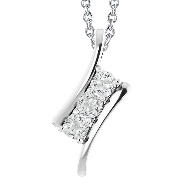 Réel Pendentif Diamant Or Blanc 3 Pierres Coussin Vieux mineur 4.50 Carats
