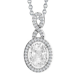 Réel Pendentif Diamant Rond & Ovale Vieux mineur Sertie Griffe Or Blanc 5 Carats