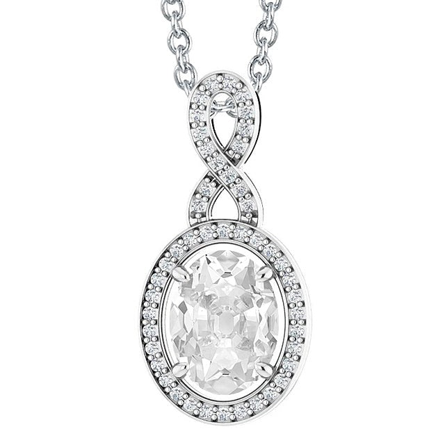 Réel Pendentif Diamant Rond & Ovale Vieux mineur Sertie Griffe Or Blanc 5 Carats