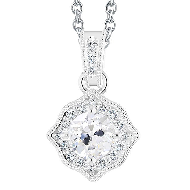 Réel Pendentif Diamant Rond Taille Ancienne Mine Halo 3 Carats Bijoux Femme