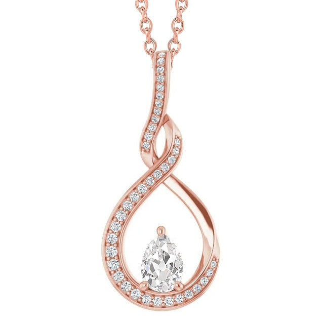 Réel Pendentif Diamant Style Infinity Slide Rond & Poire Taille Ancienne 2.50 Carats