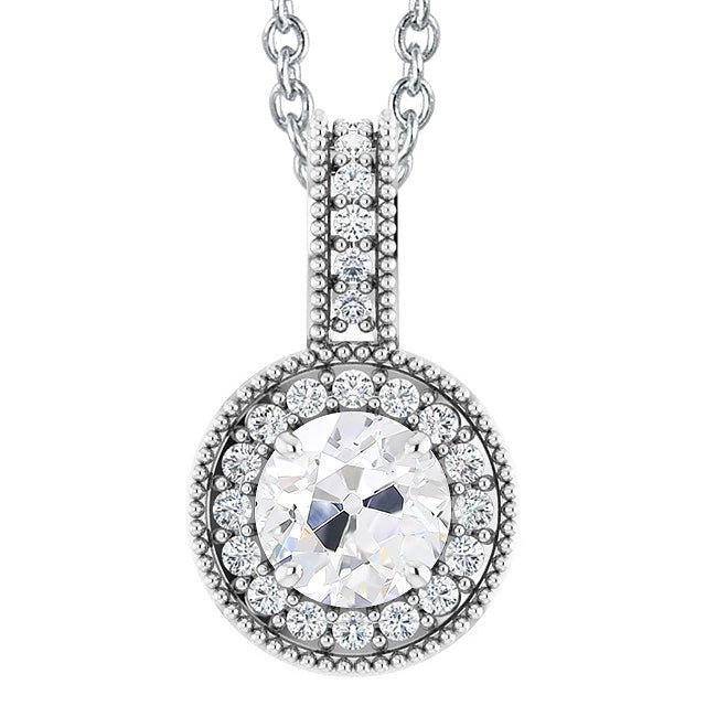 Réel Pendentif Halo Diamant Rond Taille Vieille Mine 4 Carats Or Blanc 14K