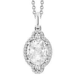 Réel Pendentif Halo Or Diamant Rond & Ovale Taille Vieille Mine Avec Bélière 6 Carats