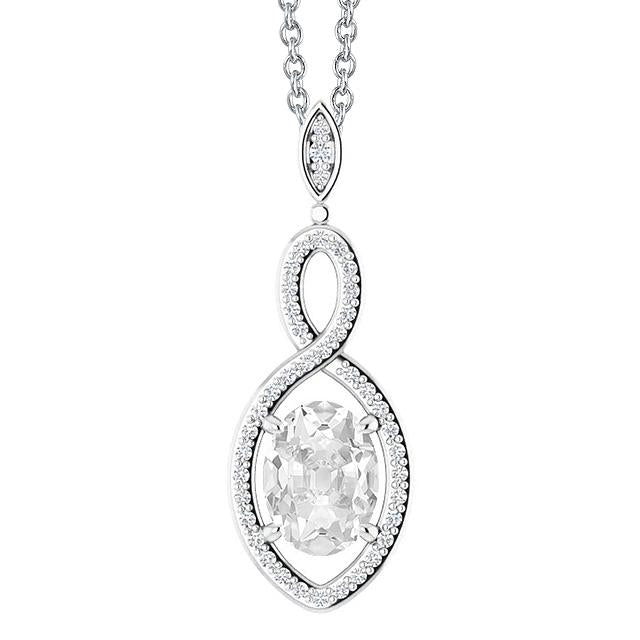 Réel Pendentif Or Blanc Rond & Ovale Vieux mineur Griffe 3.50 Carats