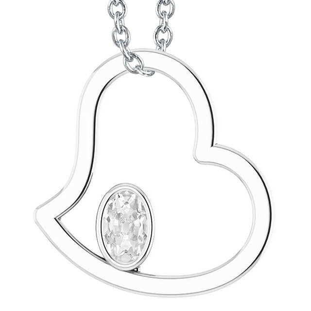 Réel Pendentif diamant en forme de coeur en or 14 carats serti de lunette ovale de taille ancienne 2 carats