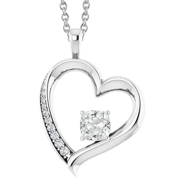 Réel Pendentif diamant en forme de coeur en or rond et coussin Vieux mineur 2.50 ct.