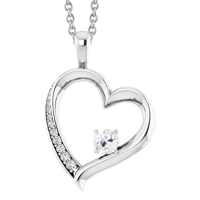 Réel Pendentif diamant pour femme rond taille ancienne 1.50 carats en forme de coeur