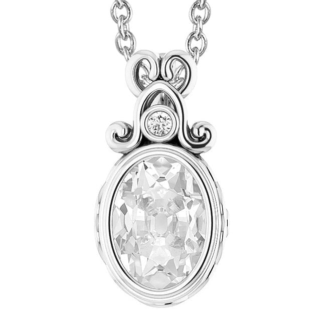 Réel Pendentif diamant rond et ovale taille ancienne avec lunette sertie de 2 pierres de 5.50 ct.