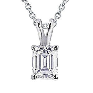 Réel Pendentif diamant taille émeraude 2 carats serti de diamants or blanc 14K