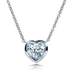 Réel Superbe pendentif diamant taille coeur 2 ct serti clos or blanc 14K