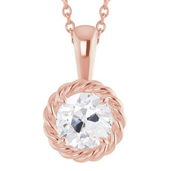 Réel Vieux mineur Diamond Pendentif Slide 3 Carats Or Rose Solitaire Griffes Ensemble