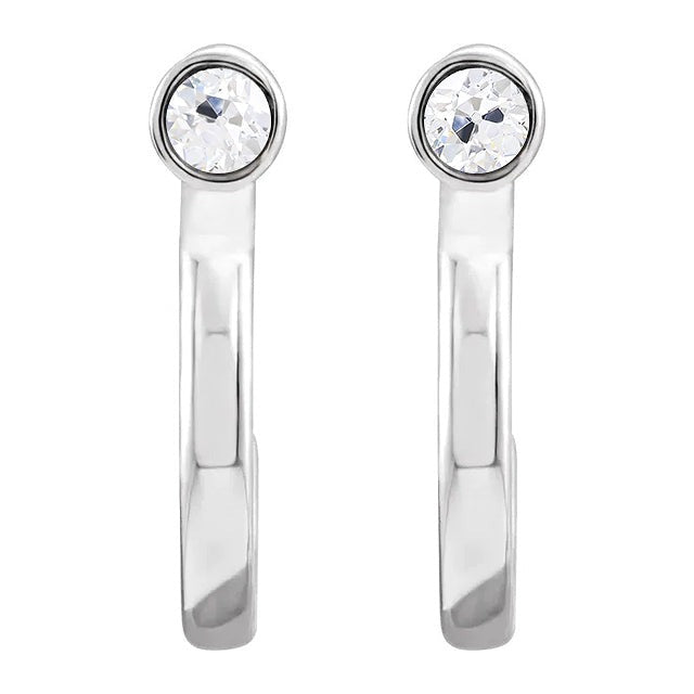 Réel diamant Boucles d'oreilles créoles ouvertes dames en or blanc serti de lunette Vieux mineur 2 carats