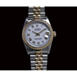 Regarder-bracelet bicolore Rolex acier inoxydable 31 mm de taille moyenne avec cadran romain blanc