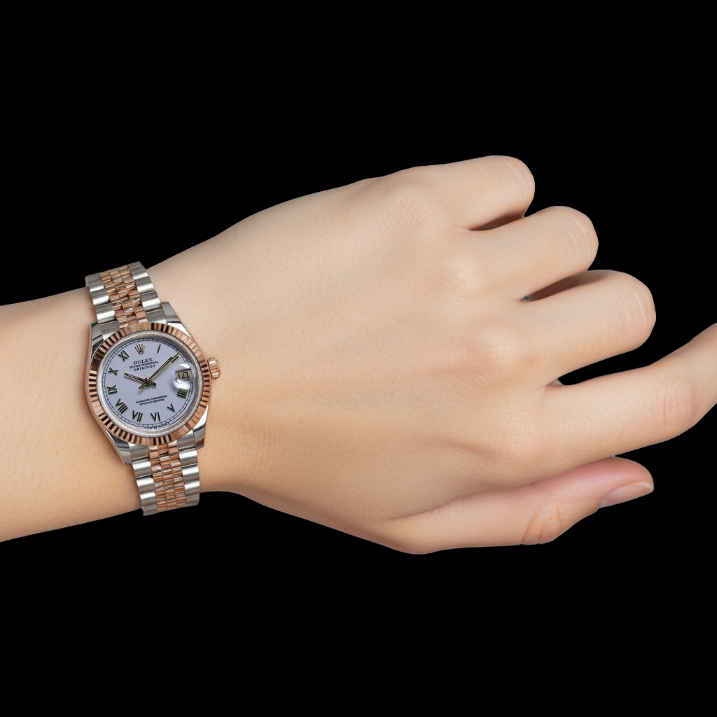 Regarder-bracelet bicolore Rolex acier inoxydable 31 mm de taille moyenne avec cadran romain blanc P2