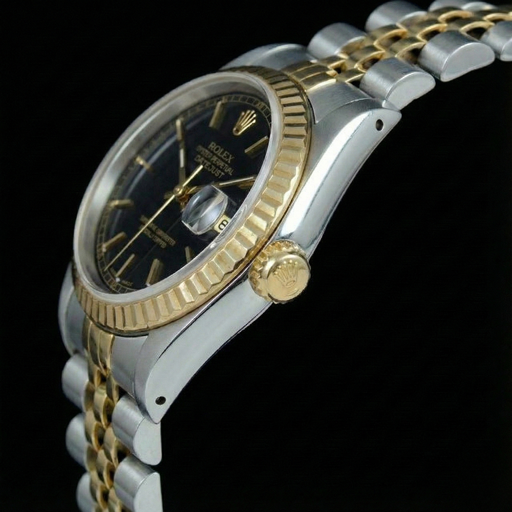 Regarder Datejust Dame Rolex Cadran Bâton Noir acier inoxydable & Or Jaune