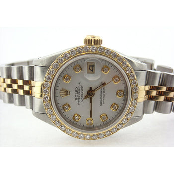 Regarder Datejust Rolex-pour femme, bracelet bicolore, cadran diamant blanc