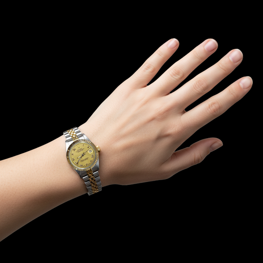 Regarder Datejust Rolex dame acier inoxydable & Or jubilé Champagne Cadran Romain P2